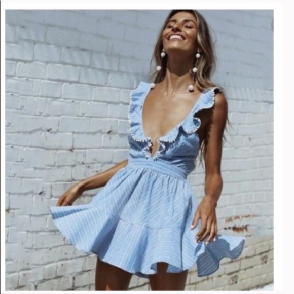 Summer Sleeveless Dress Deep V Neck Mini Ruffles - Picture 2 of 8